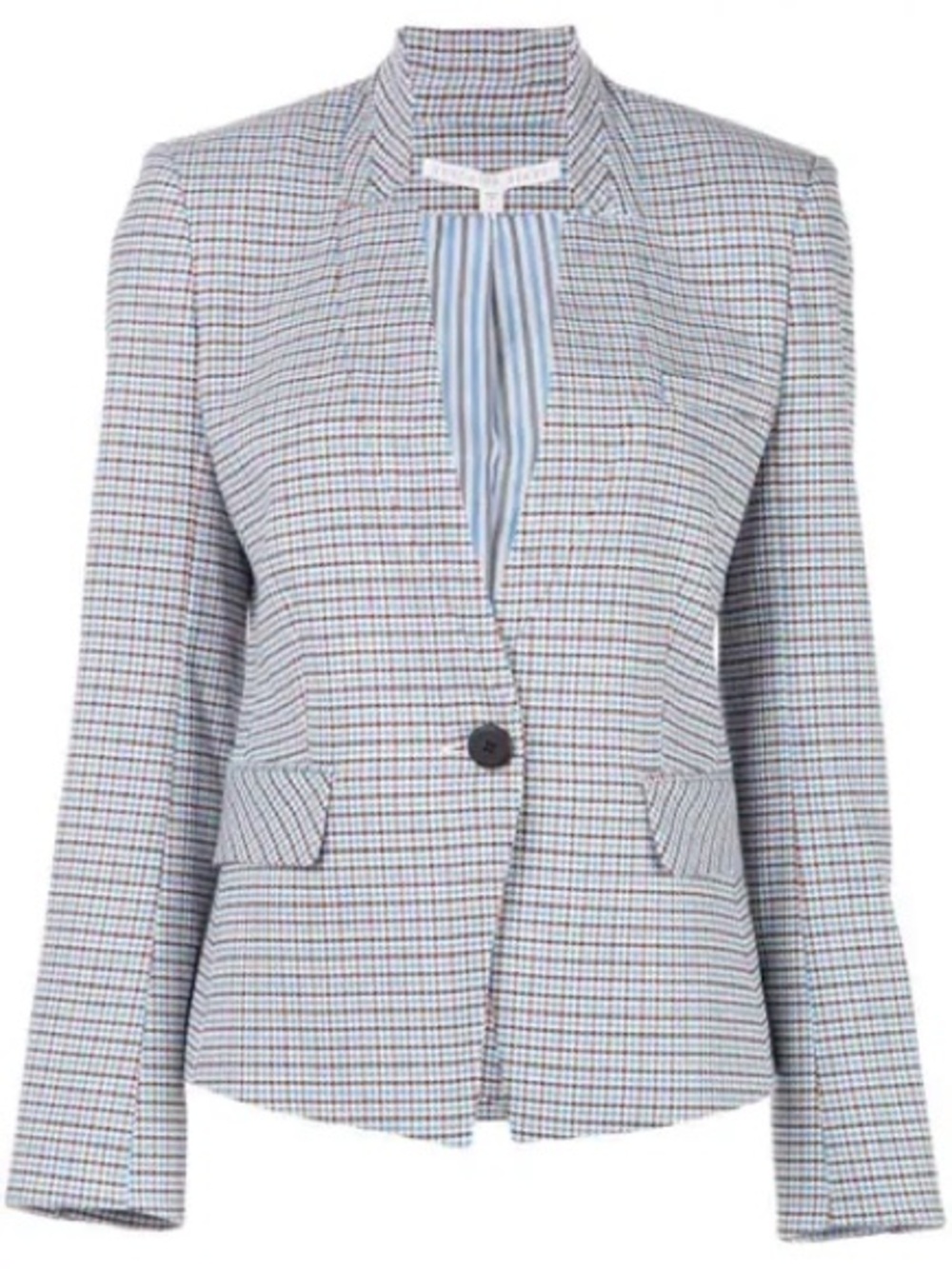 Veronica Beard Farley Houndstooth Plaid Dickey Blazer Jacket Beige Multi Blue 6